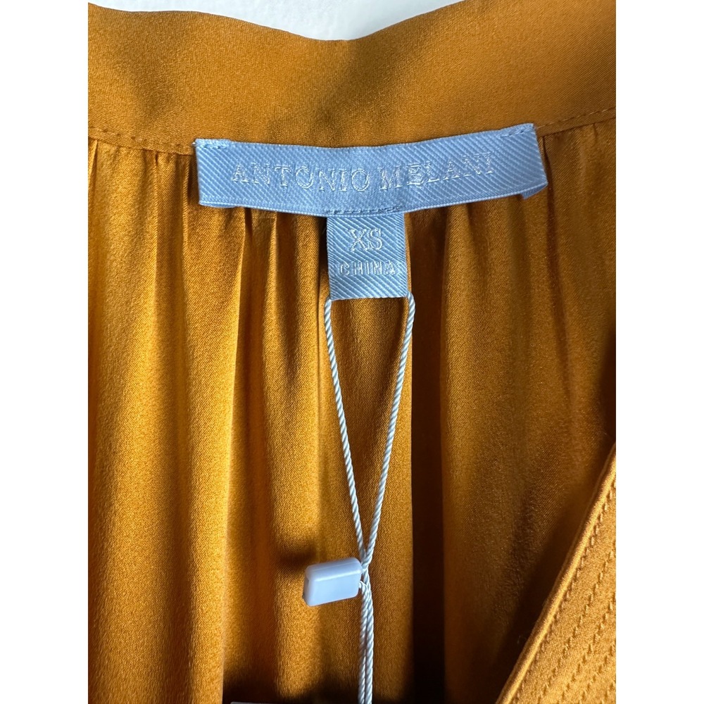 NEW Antonio Melani Talitha Silk Blend Blouse Dandelion Yellow Gold Split Neck XS - Picture 4 of 12